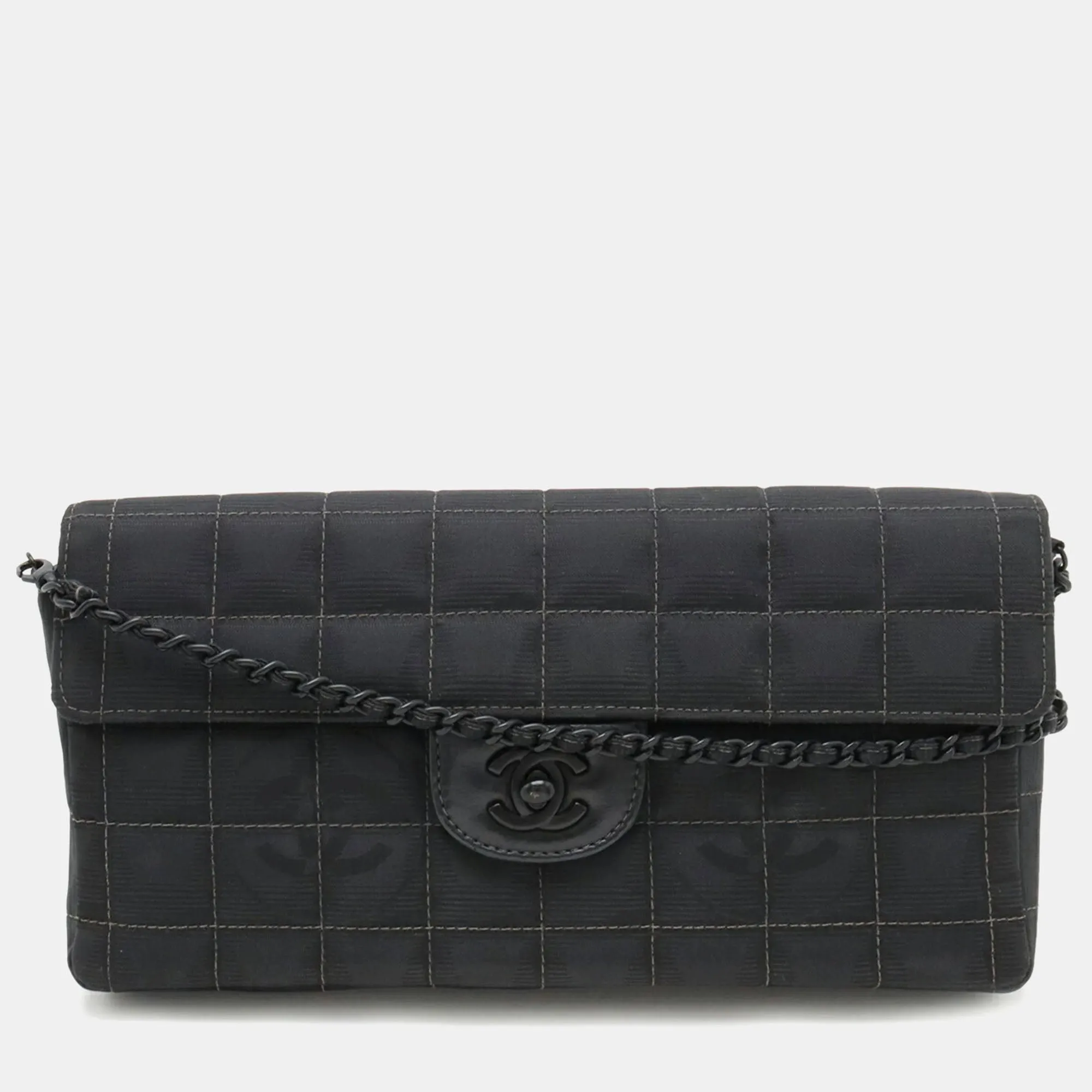 Black Nylon Travel Ligne E/W Flap Shoulder Bag