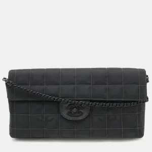 Black Nylon Travel Ligne E/W Flap Shoulder Bag