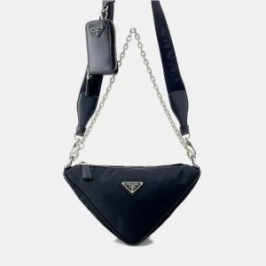 Black Nylon Triangolo Shoulder Bag