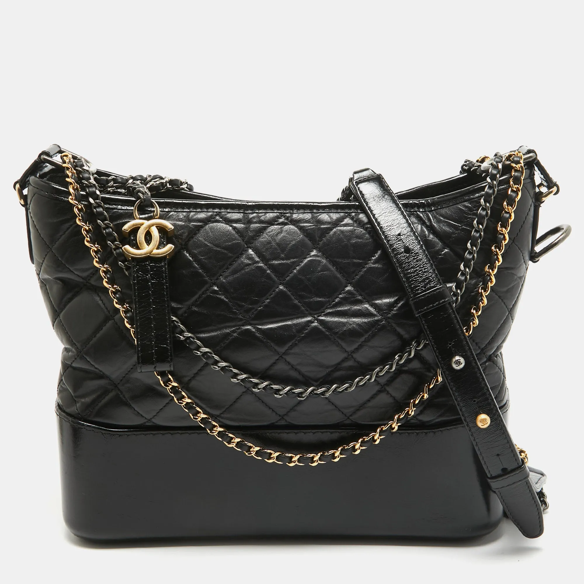 Black Quilted Aged Leather Medium Gabrielle Hobo