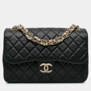 Black Quilted Lambskin Leather Westminster Pearl Flap Bag