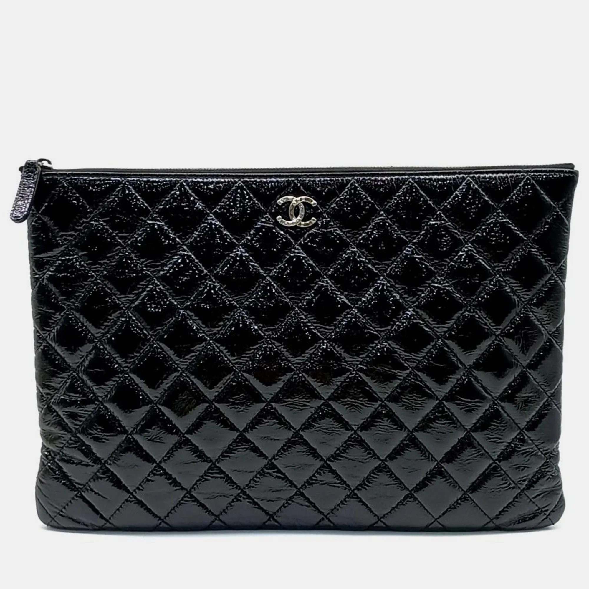 Black Quilted Leather O-Case Clutch