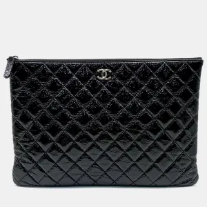 Black Quilted Leather O-Case Clutch