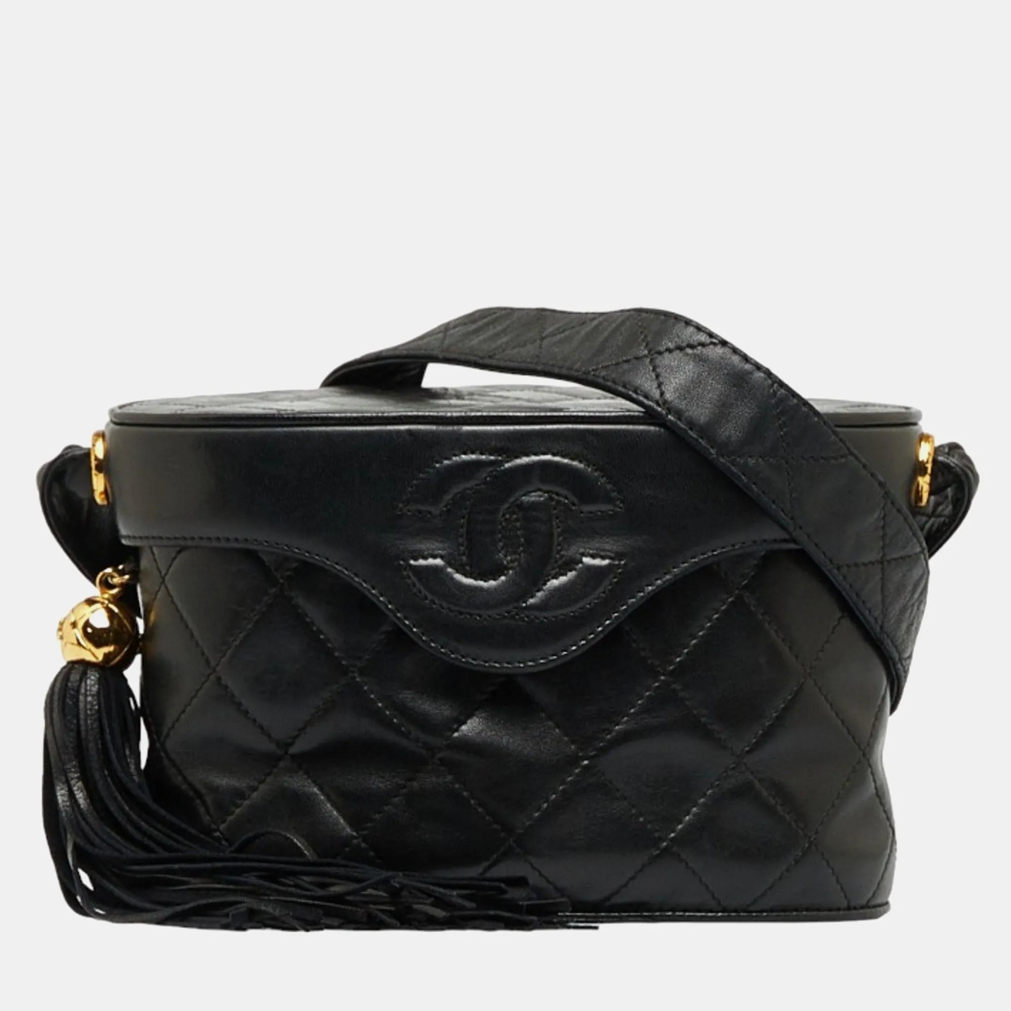 Black Quilted Leather Small Vintage Tassel Box Bag