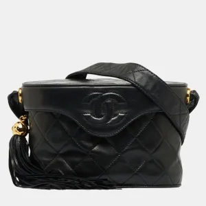 Black Quilted Leather Small Vintage Tassel Box Bag