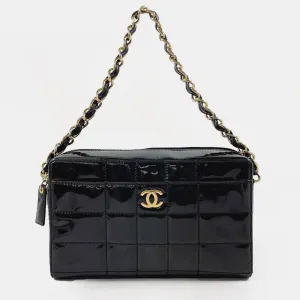 Black Quilted Patent Medium Chocolate Bar CC Camera Bag