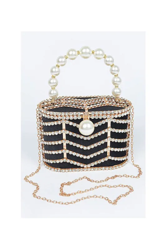 Black Rhinestone Metal Frame Clutch