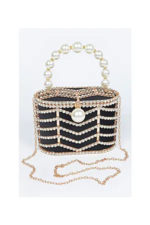 Black Rhinestone Metal Frame Clutch