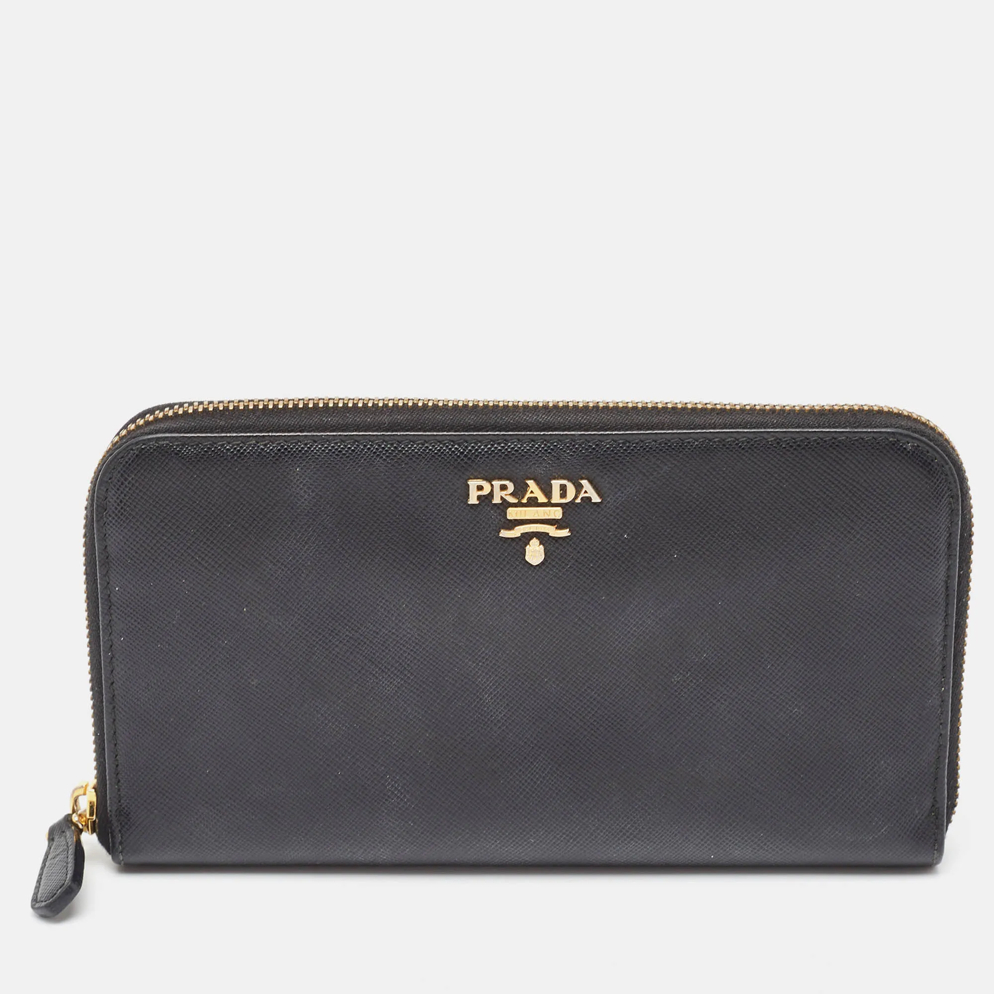 Black Saffiano Leather Zip Around Wallet