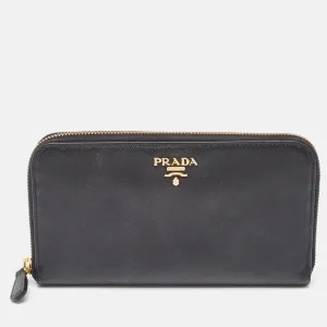 Black Saffiano Leather Zip Around Wallet