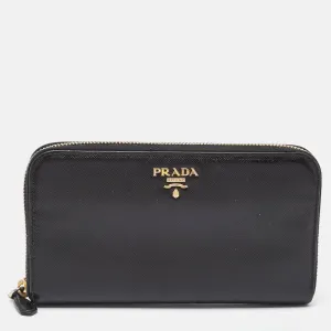 Black Saffiano Lux Leather Zip Continental Wallet