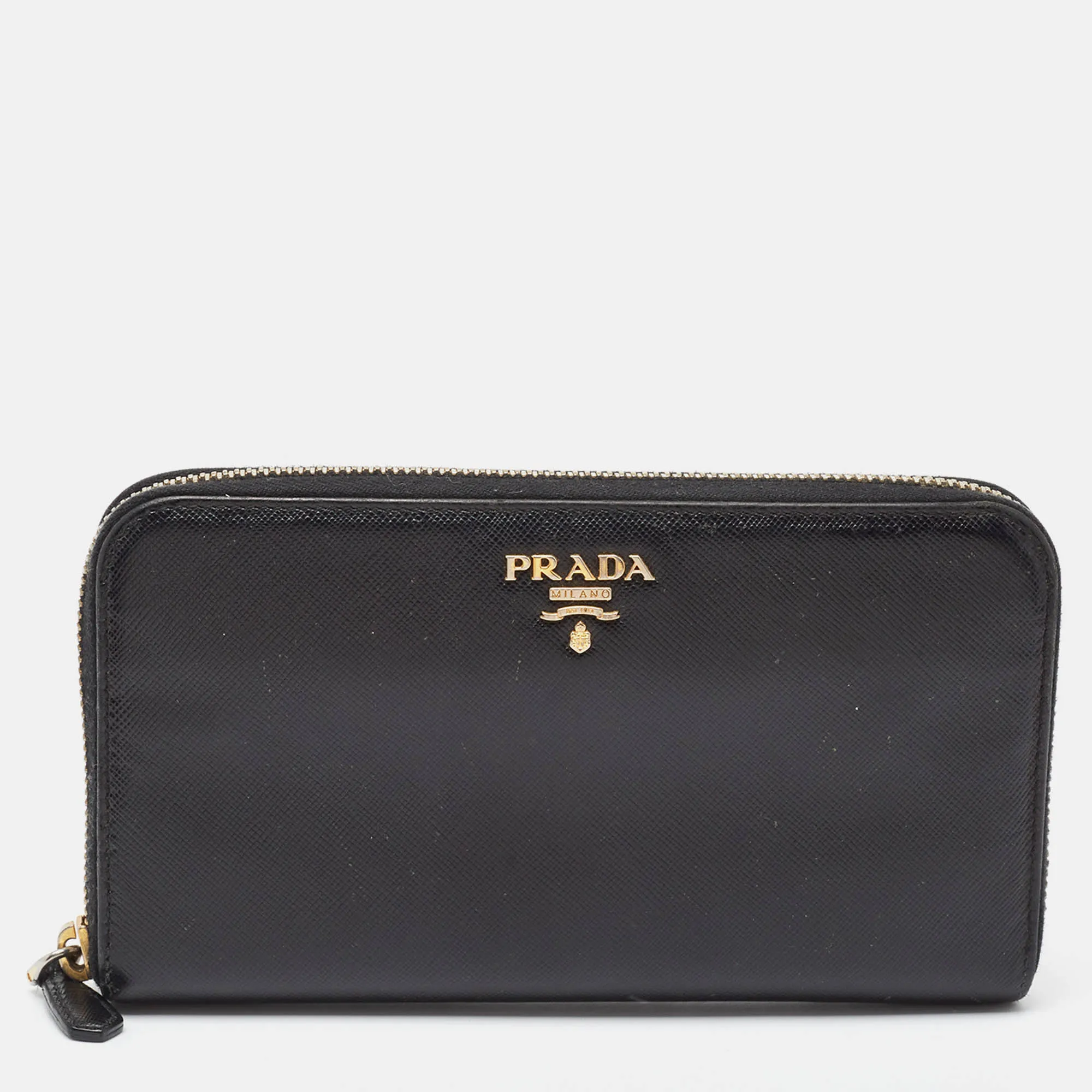 Black Saffiano Lux Leather Zip Continental Wallet