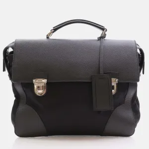 Black Saffiano Trimmed Small Tessuto Flap-Top Briefcase