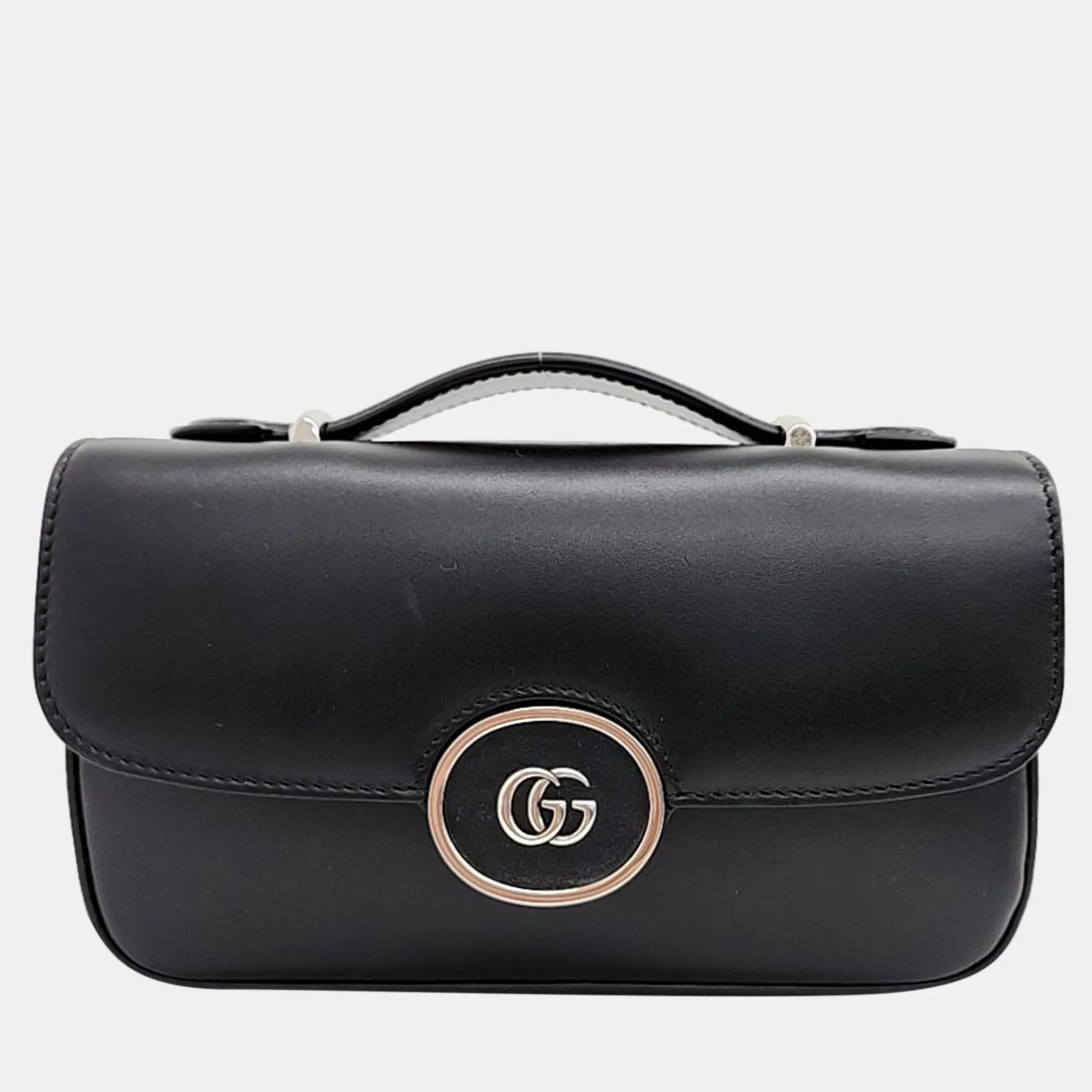 Black Senna Calfskin Petite GG Top Handle Shoulder Bag
