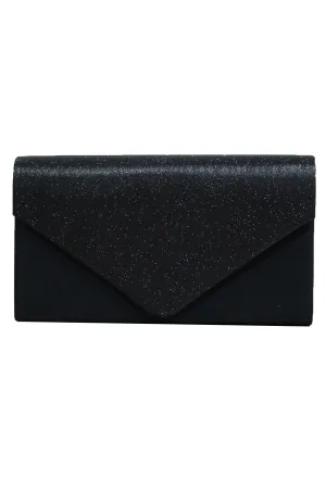 Black Sparkle and Satin Envelope Clutch