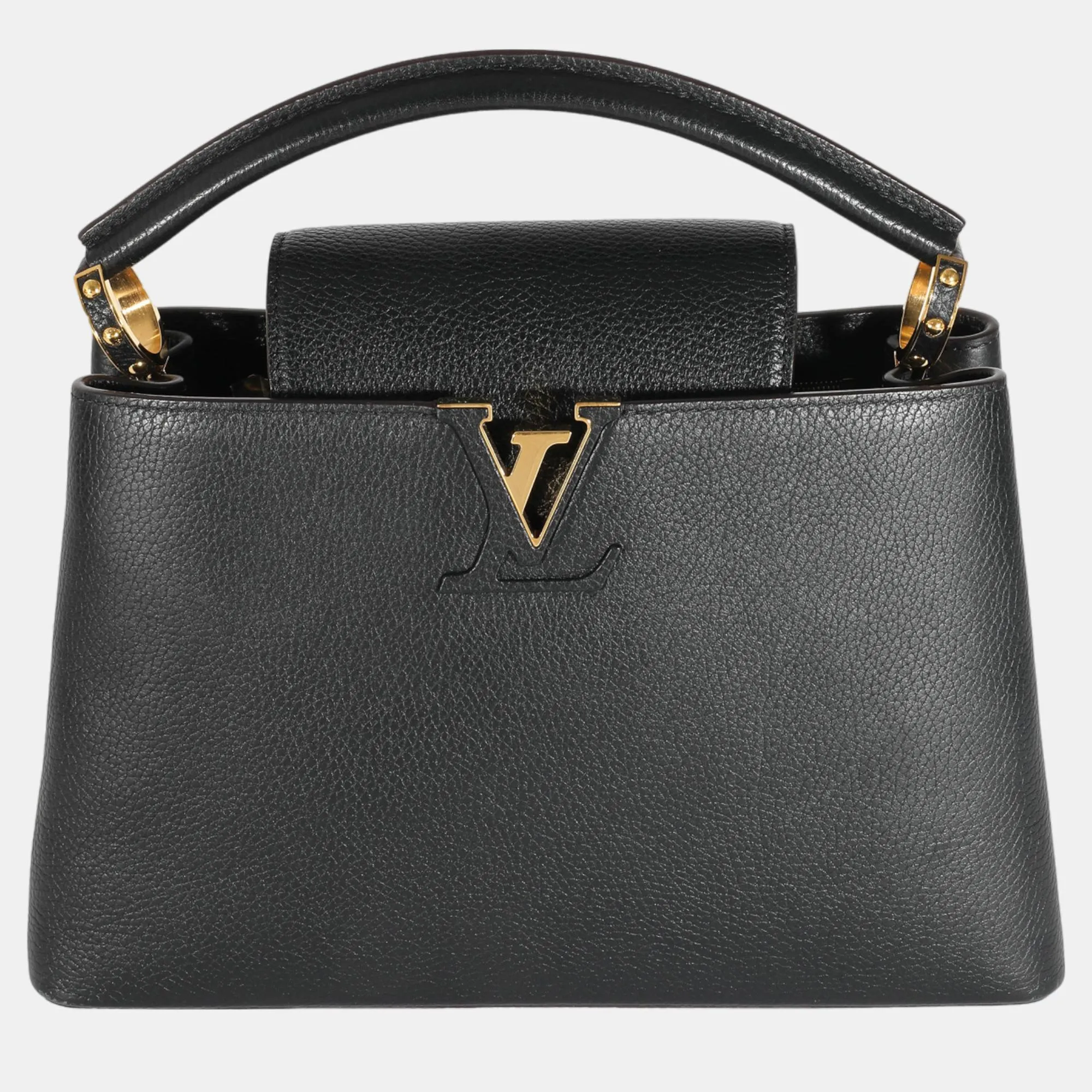 Black Taurillon Capucines MM East West Top Handle Bag