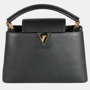 Black Taurillon Capucines MM East West Top Handle Bag