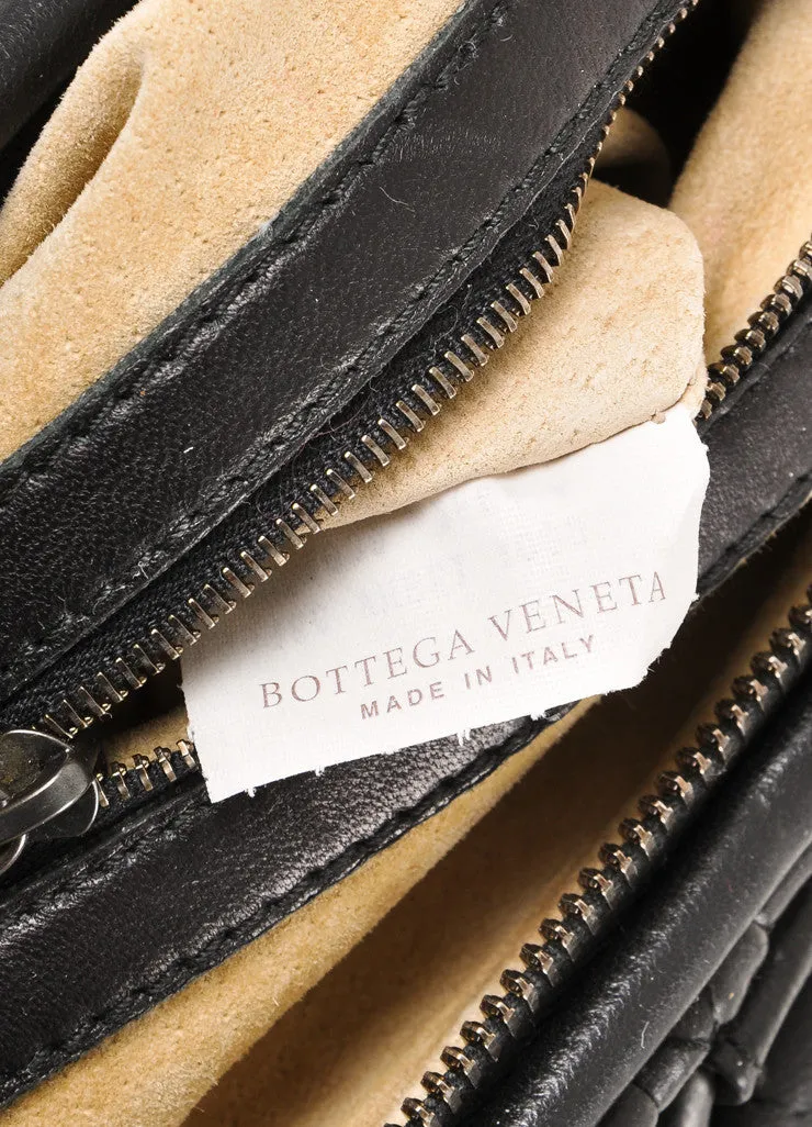 Black Woven Leather "Bond" Zip Satchel Bag