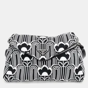 Black/White Jacquard Knit Signaux Shoulder Bag