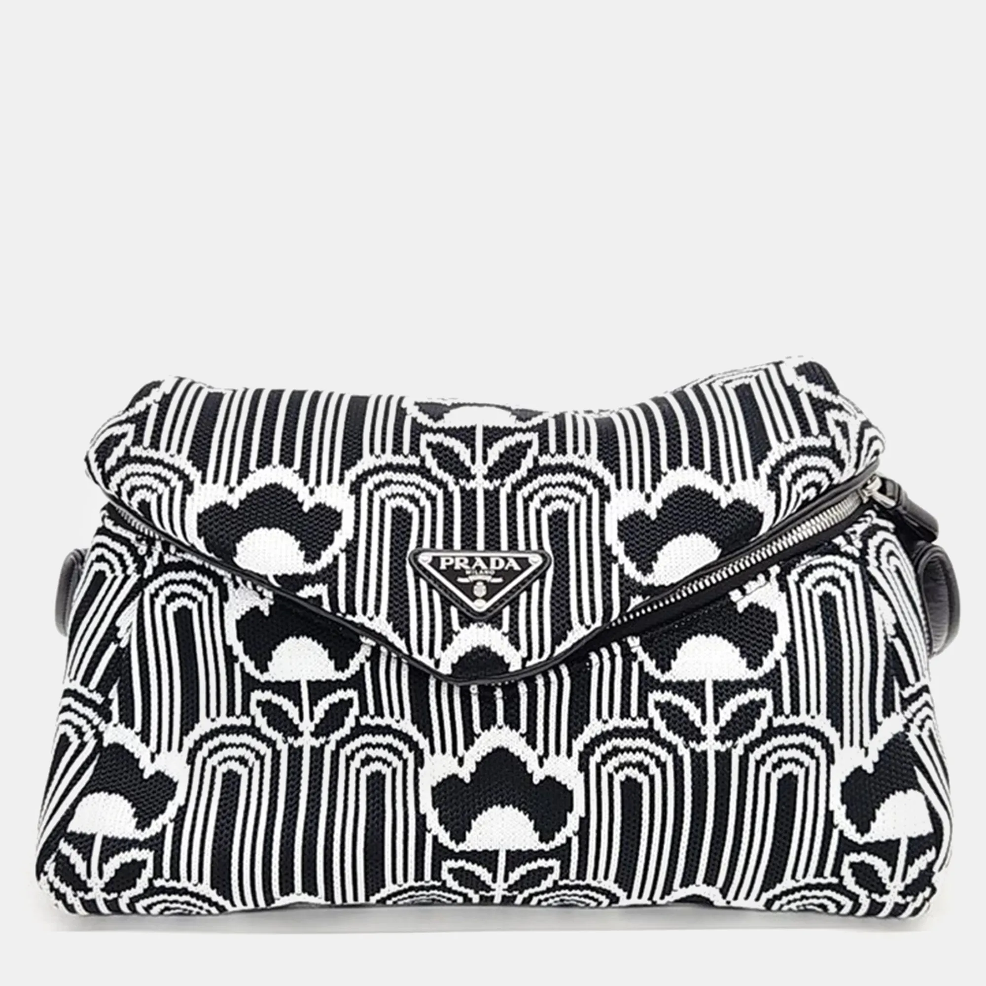 Black/White Jacquard Knit Signaux Shoulder Bag