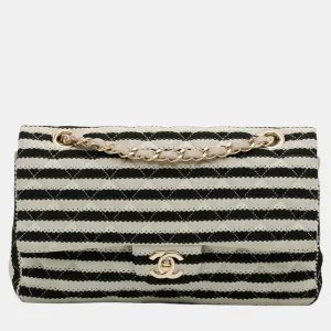 Black/White Jersey Medium Classic Coco Sailor Double Flap Bag