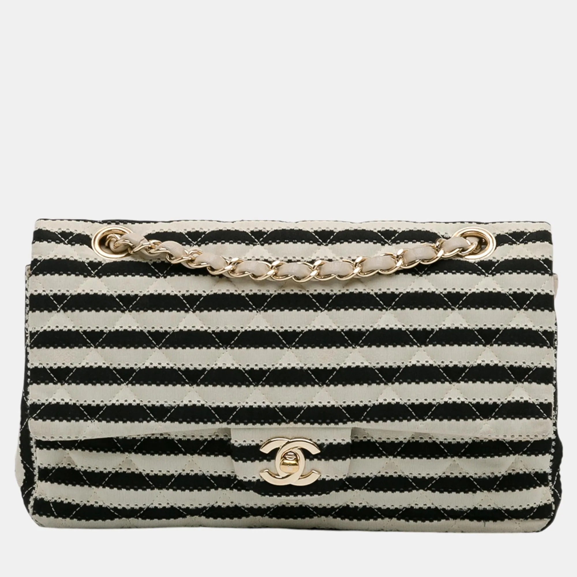 Black/White Jersey Medium Classic Coco Sailor Double Flap Bag