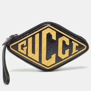 Black/Yellow Patent Leather and Rubber Game Patch Wristlet Clutch