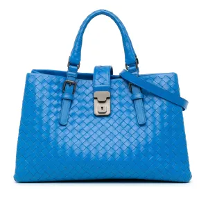 Blue Bottega Veneta Small Intrecciato Roma Satchel
