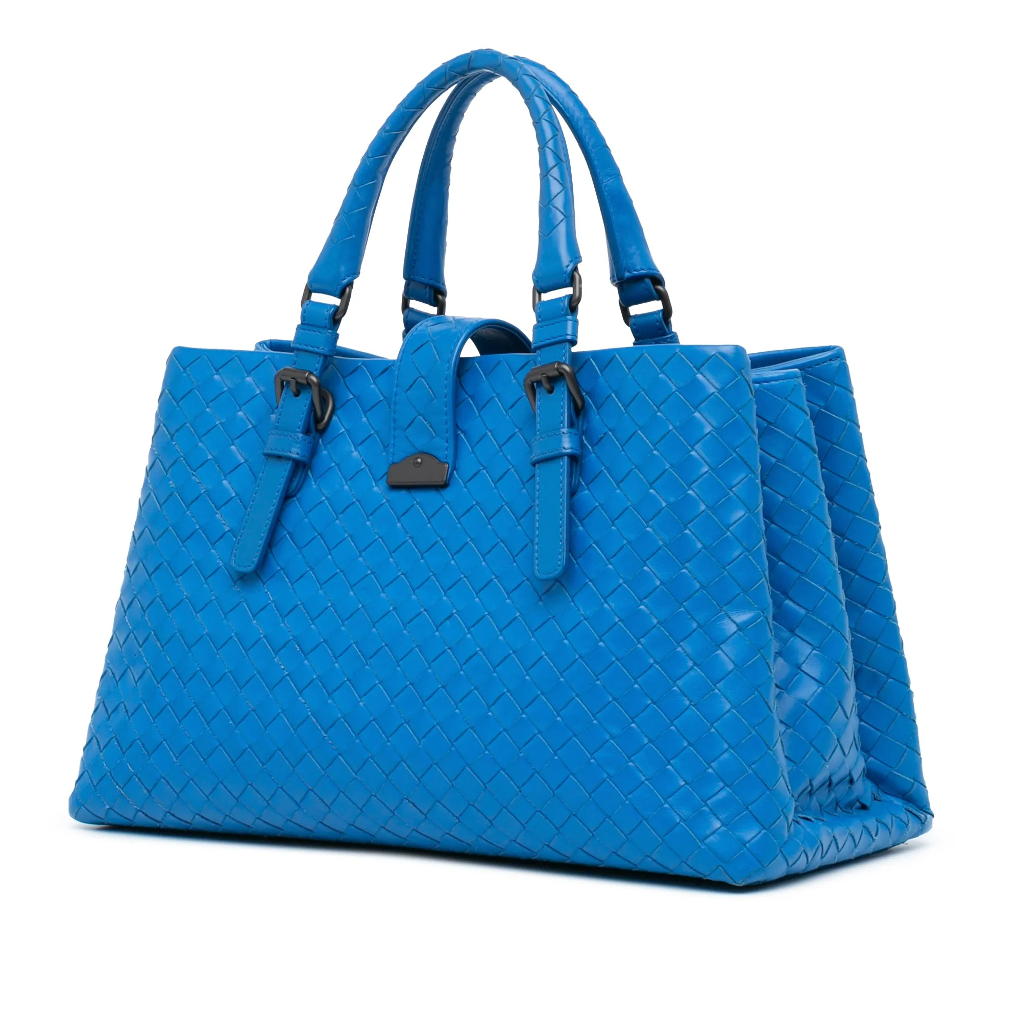 Blue Bottega Veneta Small Intrecciato Roma Satchel