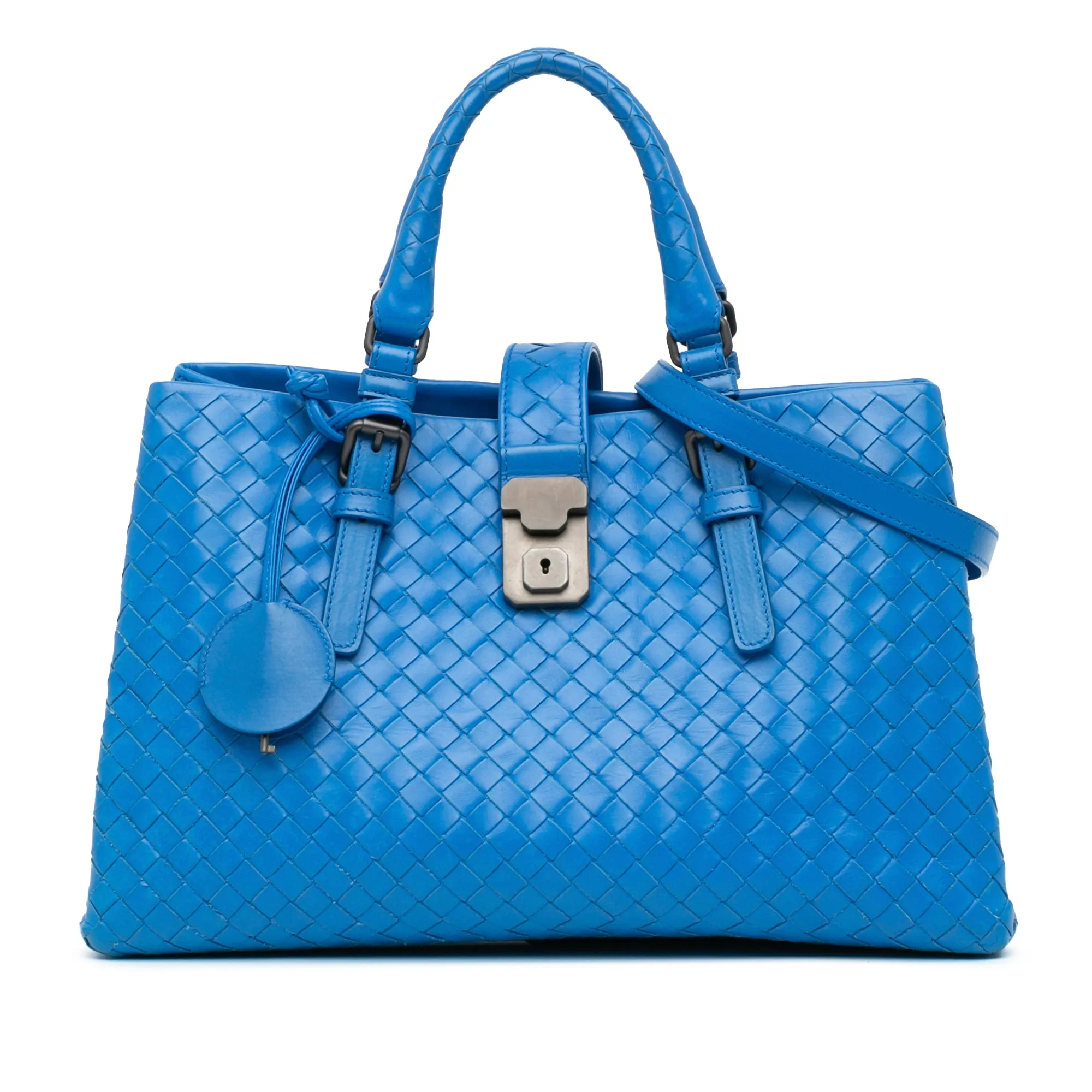 Blue Bottega Veneta Small Intrecciato Roma Satchel