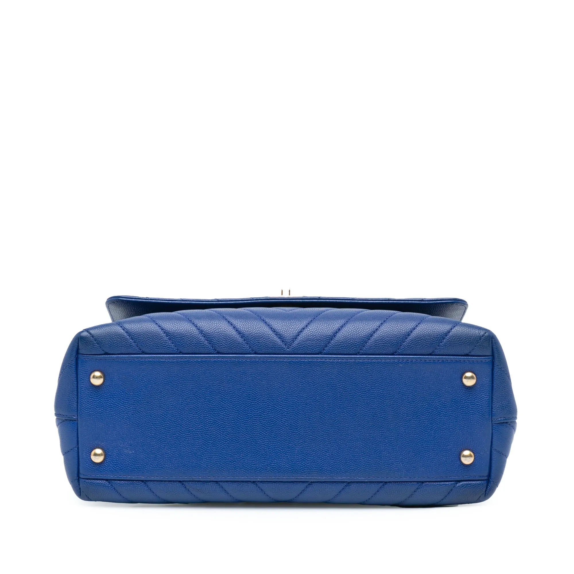 Blue Chanel Small Caviar Chevron Coco Top Handle Bag Satchel