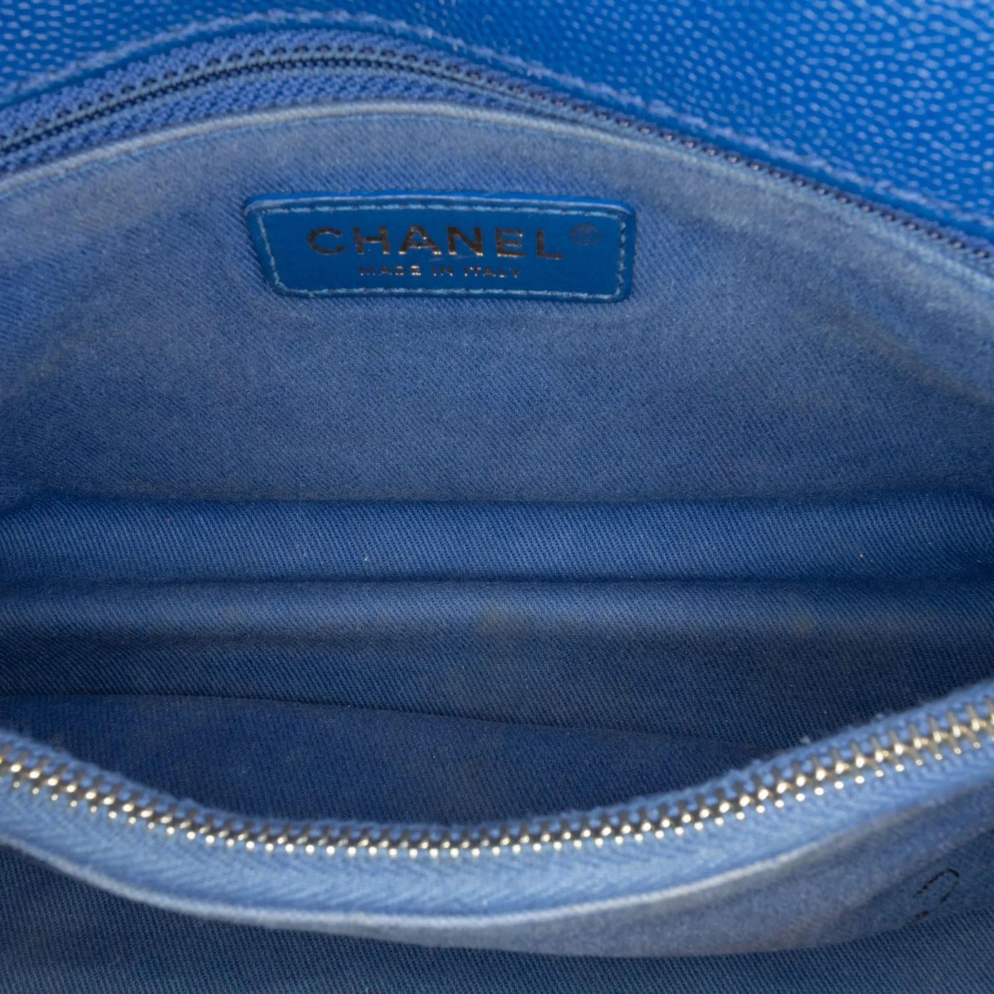 Blue Chanel Small Caviar Chevron Coco Top Handle Bag Satchel