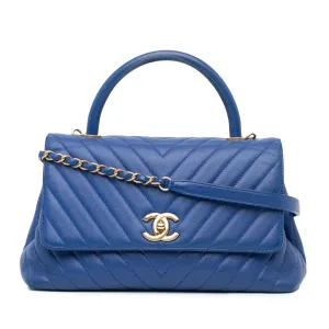Blue Chanel Small Caviar Chevron Coco Top Handle Bag Satchel