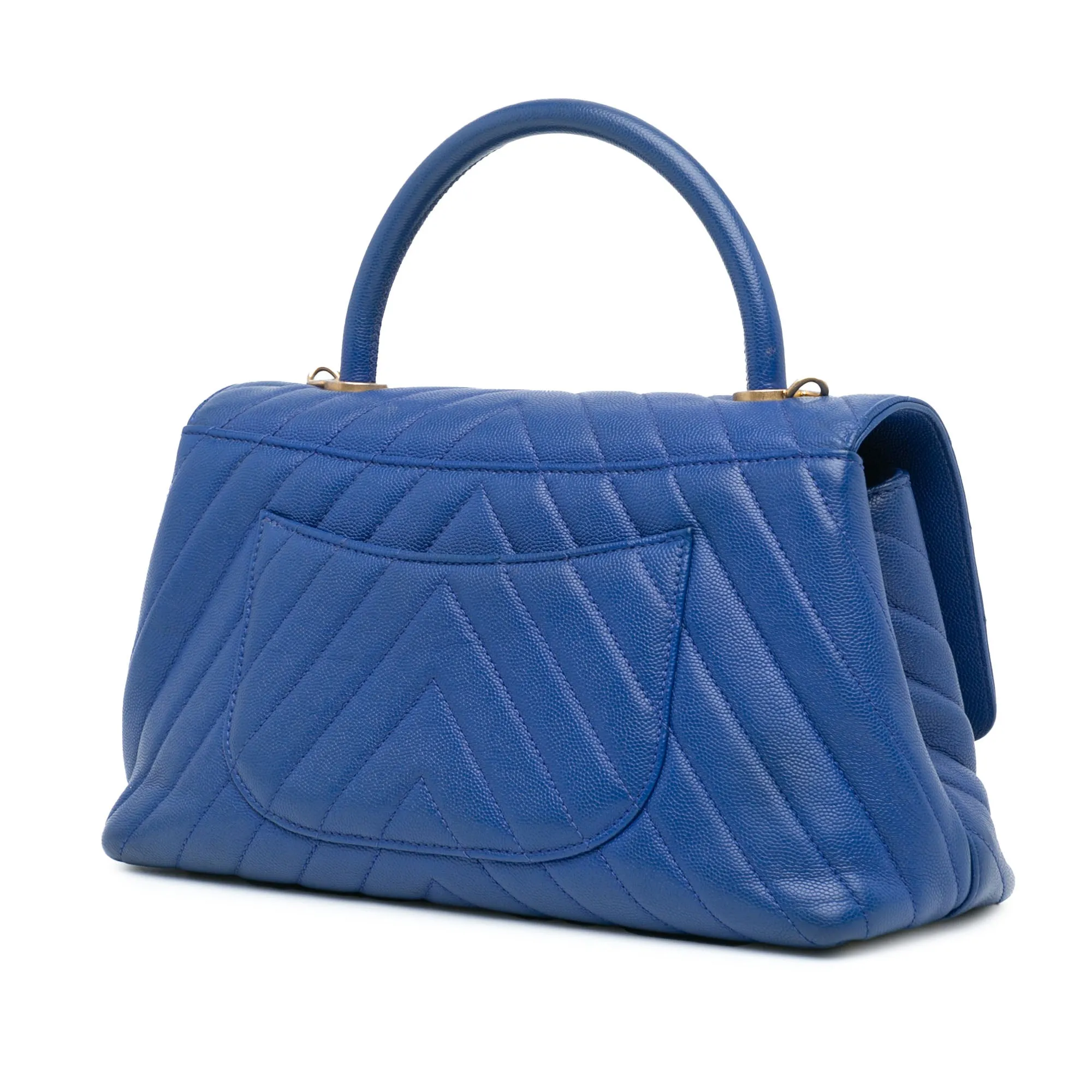 Blue Chanel Small Caviar Chevron Coco Top Handle Bag Satchel