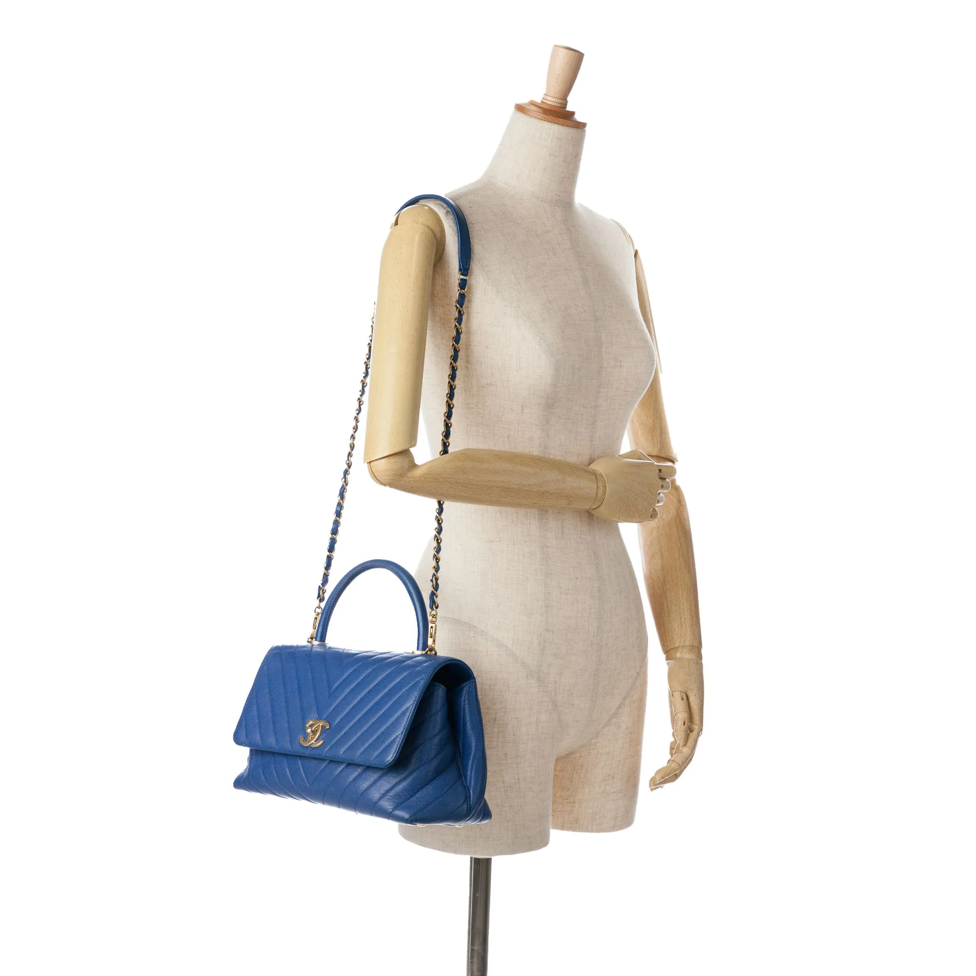 Blue Chanel Small Caviar Chevron Coco Top Handle Bag Satchel