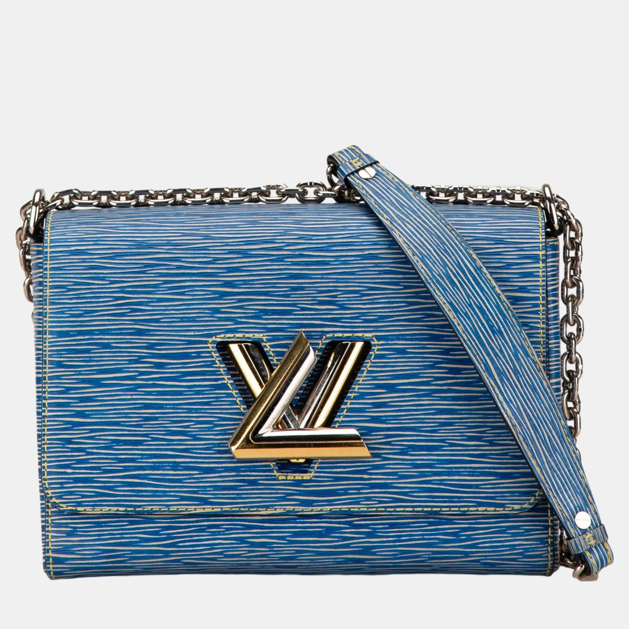 Blue Epi Denim Leather Twist MM Shoulder Bag