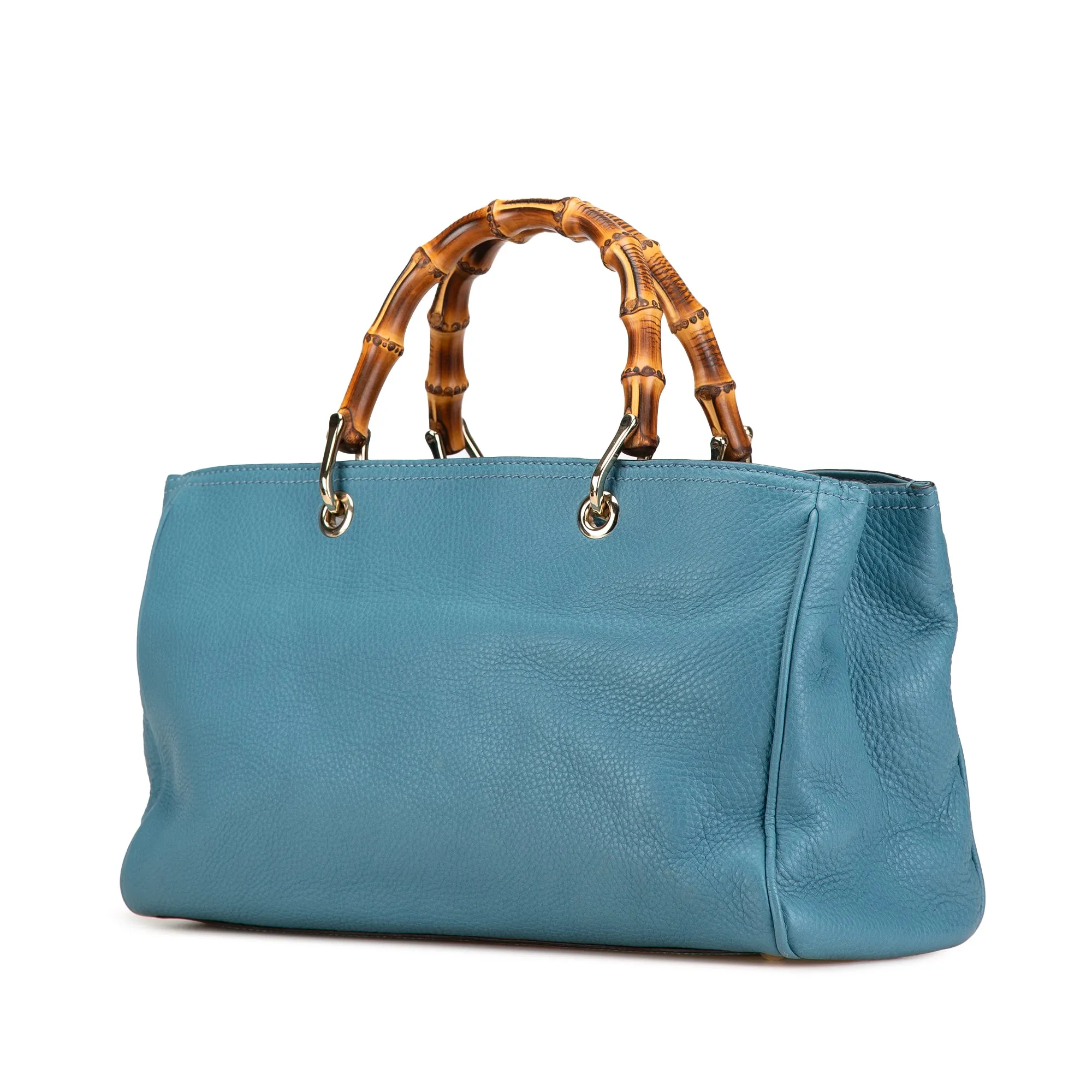 Blue Gucci Medium Calfskin Bamboo Shopper Satchel