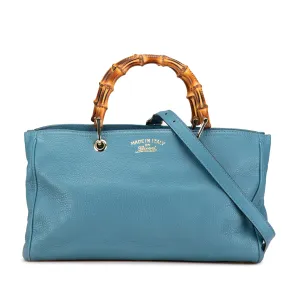 Blue Gucci Medium Calfskin Bamboo Shopper Satchel
