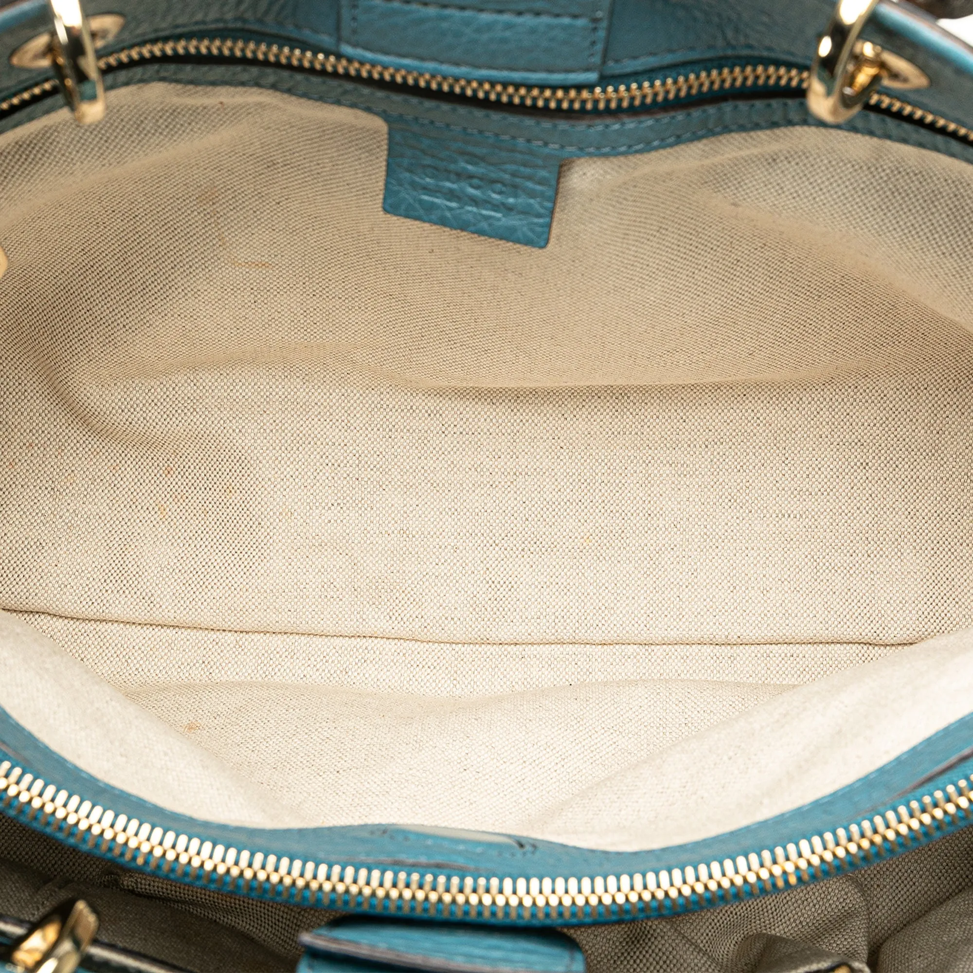 Blue Gucci Medium Calfskin Bamboo Shopper Satchel