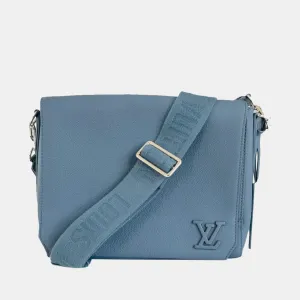 Blue Leather Aerogram Takeoff Messenger Bag