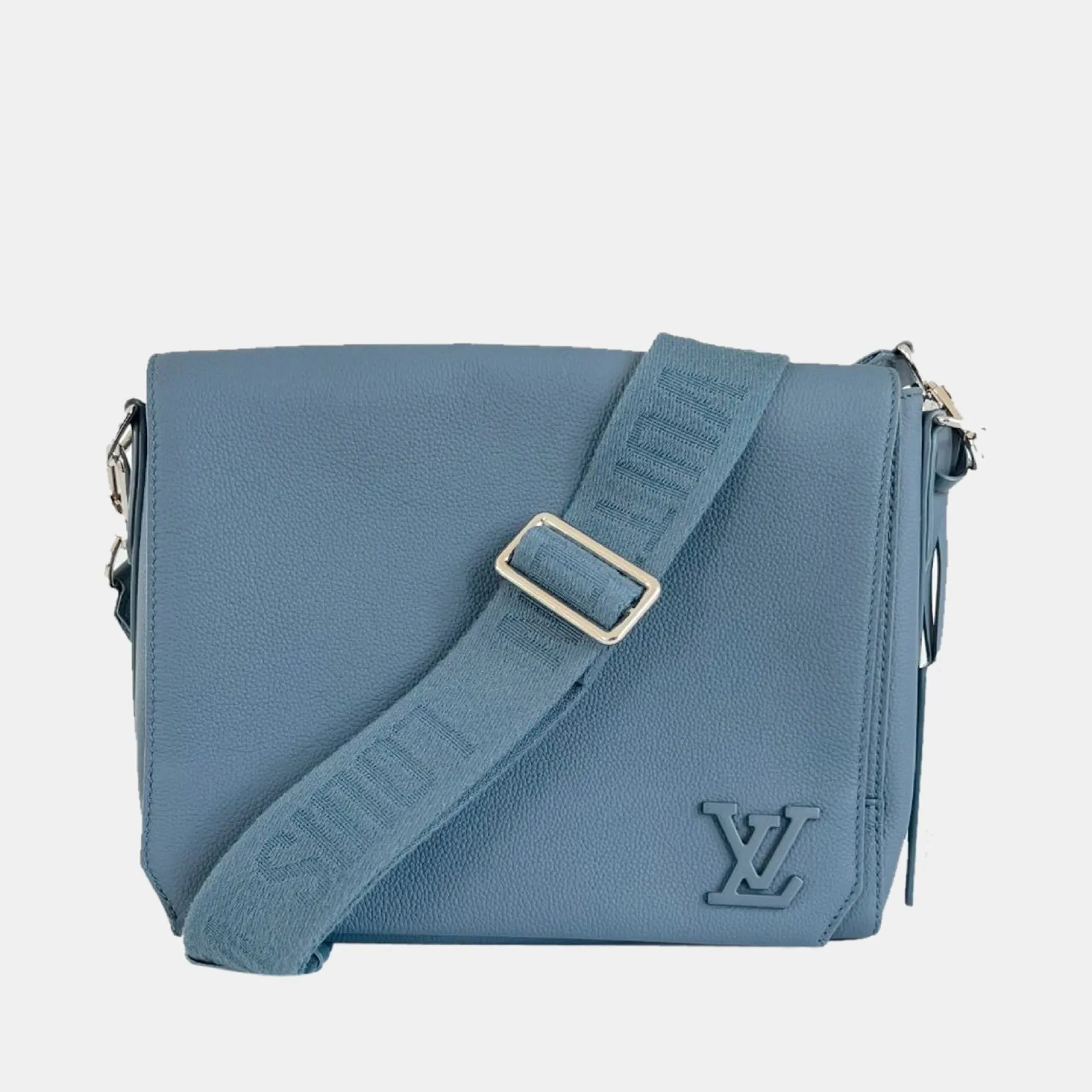 Blue Leather Aerogram Takeoff Messenger Bag