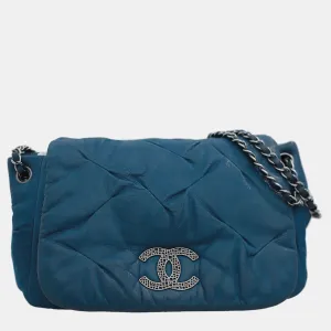 Blue Leather Flap Shoulder Bag