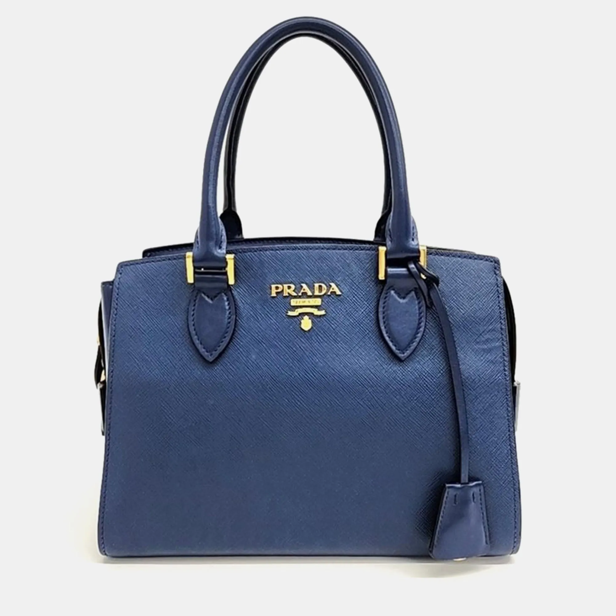 Blue Leather Saffiano Shoulder Bag