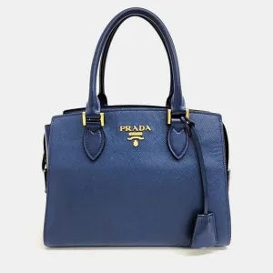 Blue Leather Saffiano Shoulder Bag
