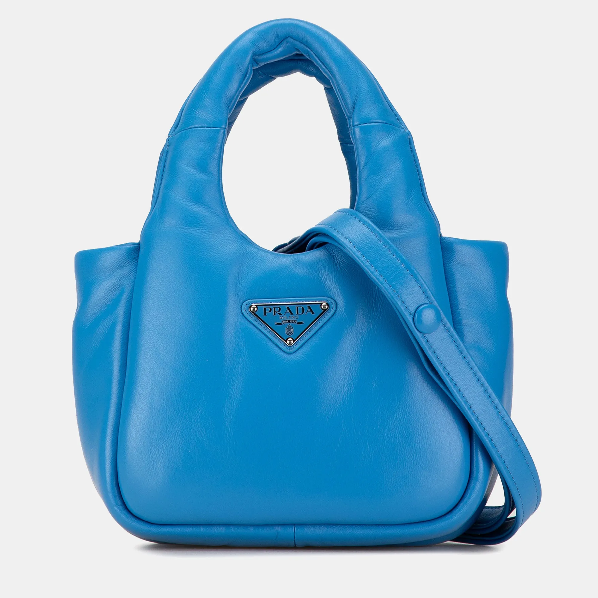 Blue Nappa Leather Small Padded Shoulder Bag