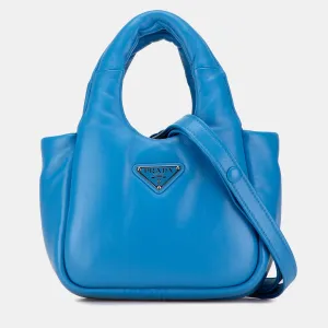Blue Nappa Leather Small Padded Shoulder Bag