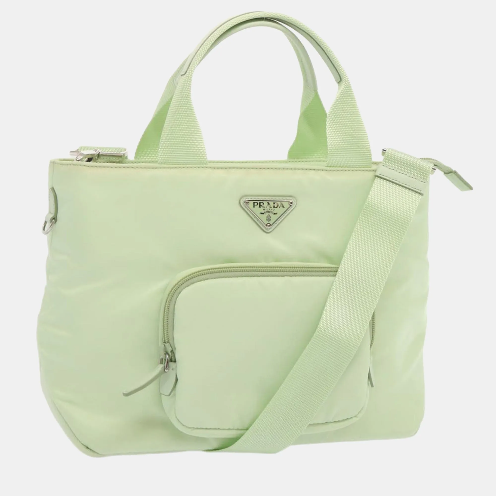 Blue Nylon Tessuto Front Pocket Padded Tote Bag