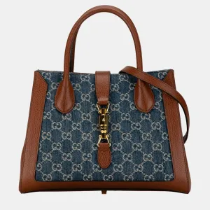 Blue/Brown Denim Medium GG Jackie 1961 Tote Bag