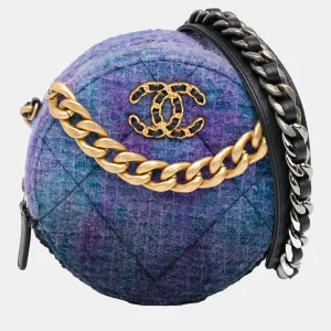 Blue/Purple Tweed 19 Round Clutch with Chain