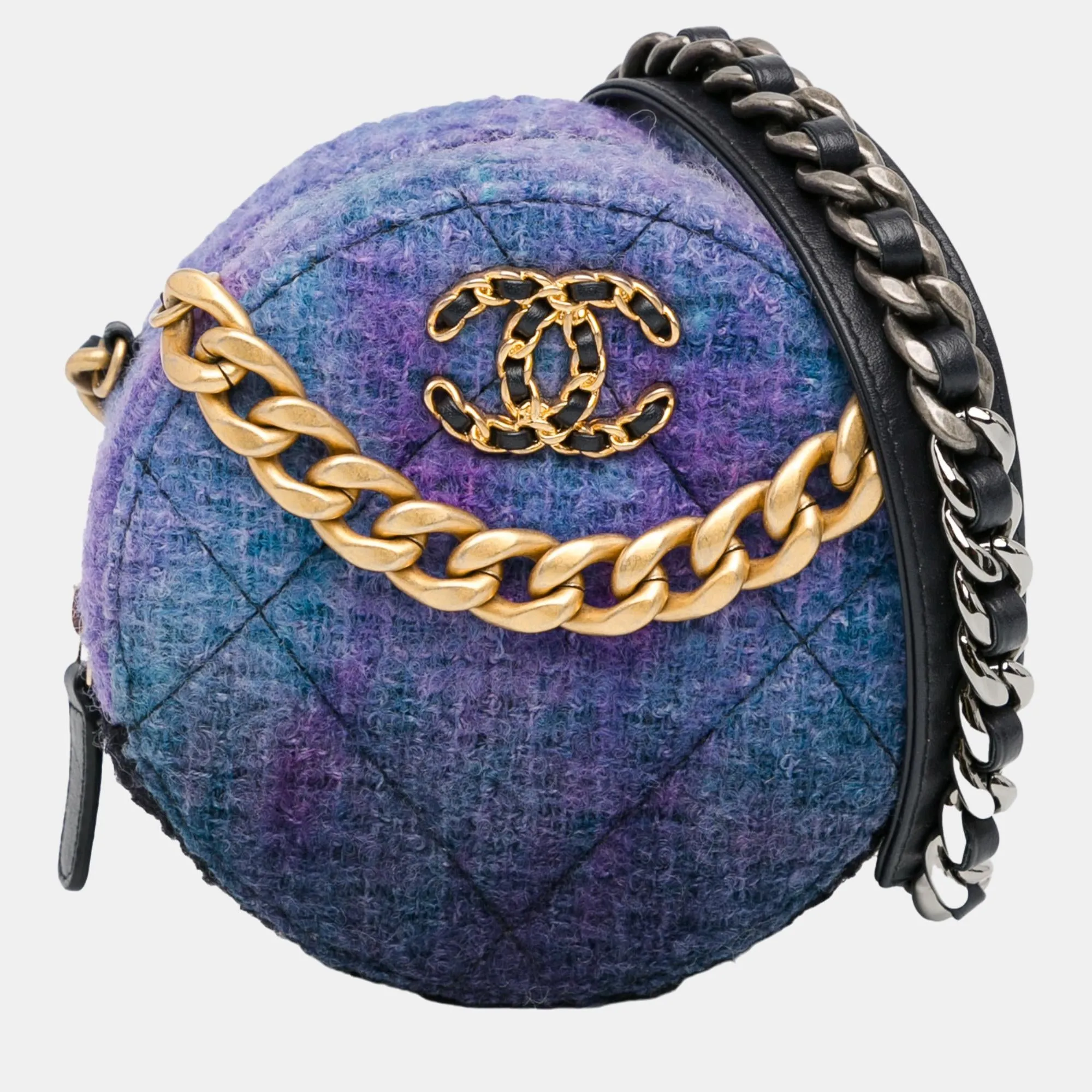 Blue/Purple Tweed 19 Round Clutch with Chain